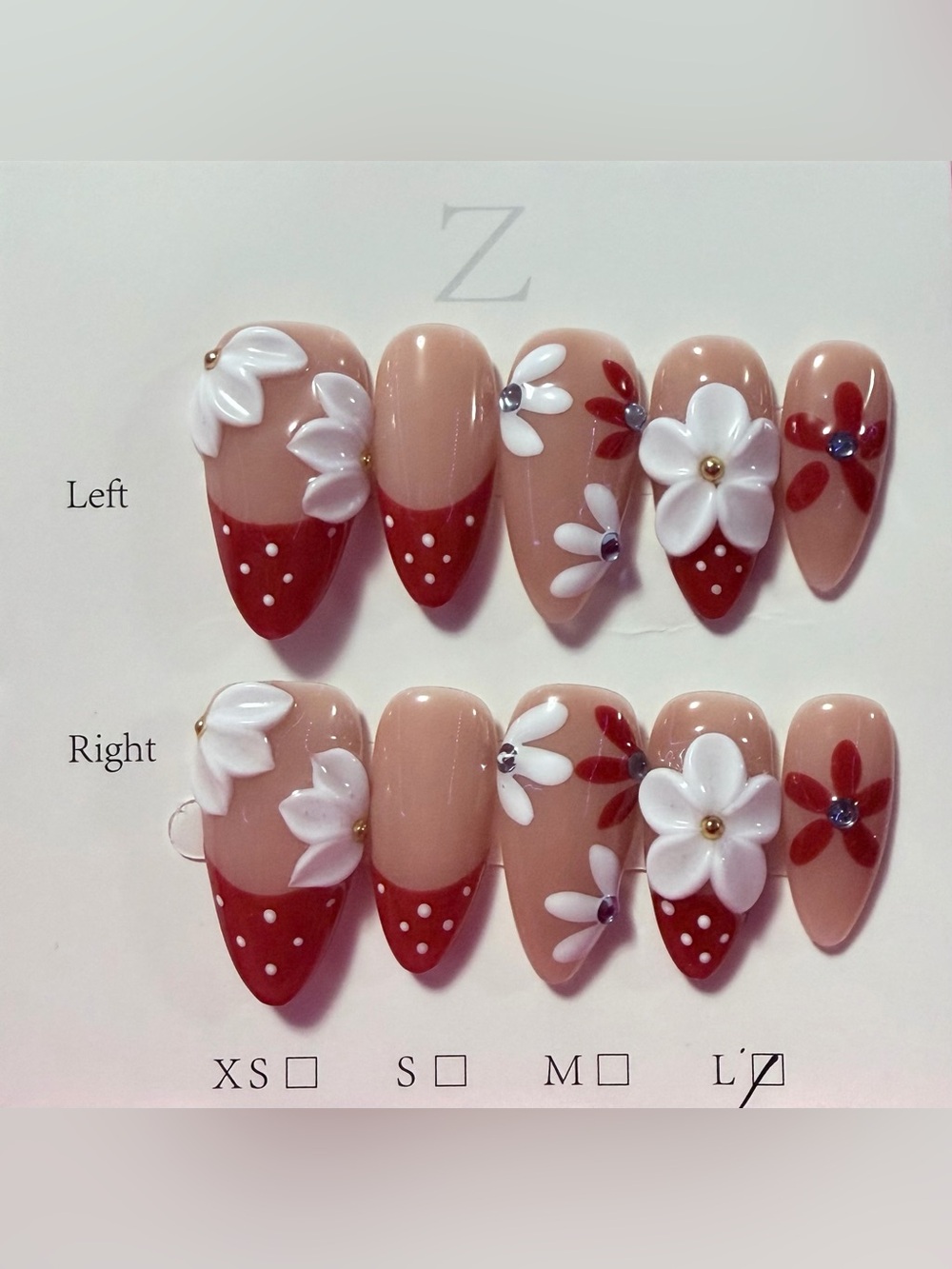 Nude & Red Floral 3D Nail Set